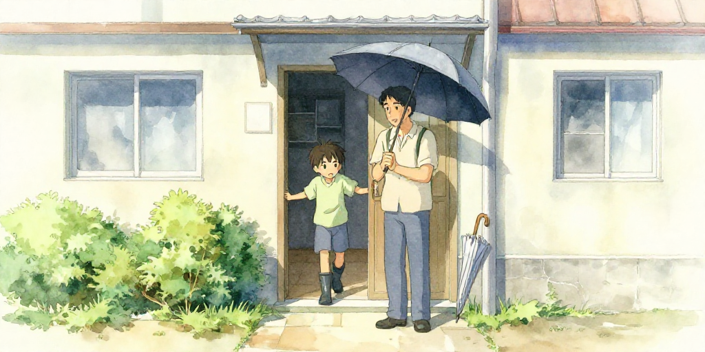 家の前のお父さん