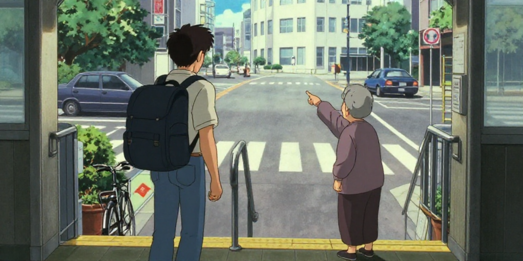 地下鉄の出口で