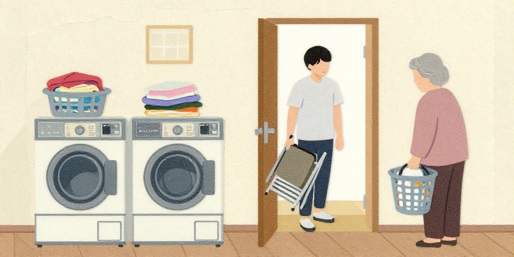洗濯機の前の椅子