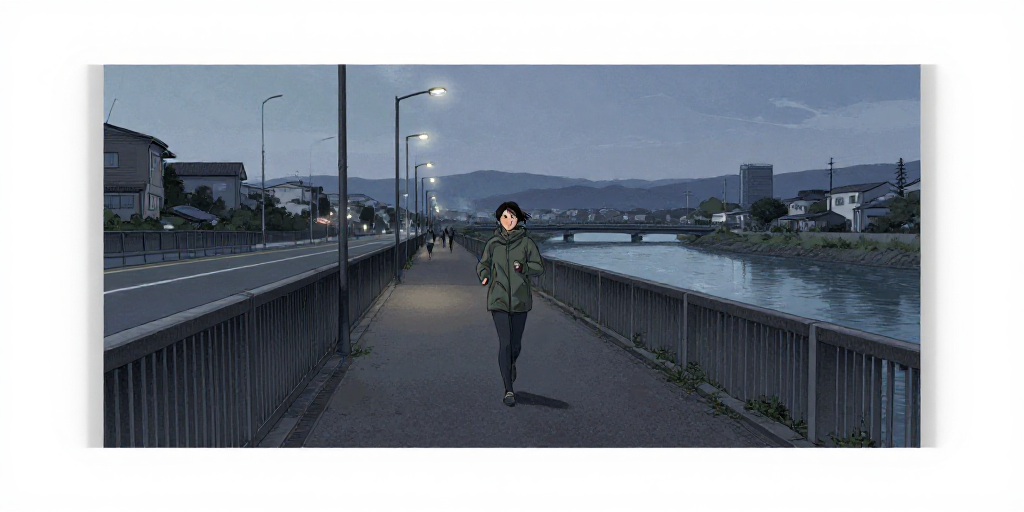 朝五時の川沿い