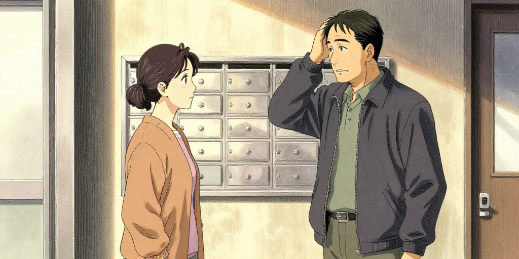 郵便受けの前で