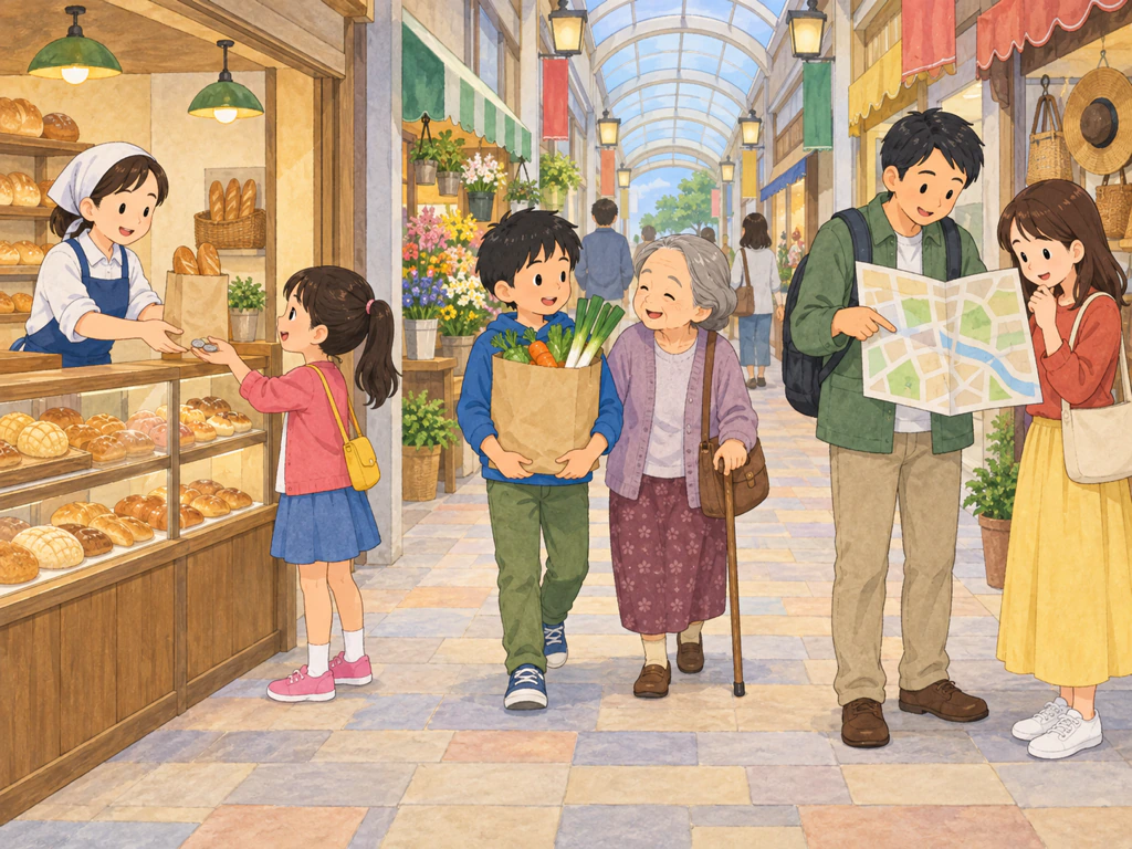 店の 前で